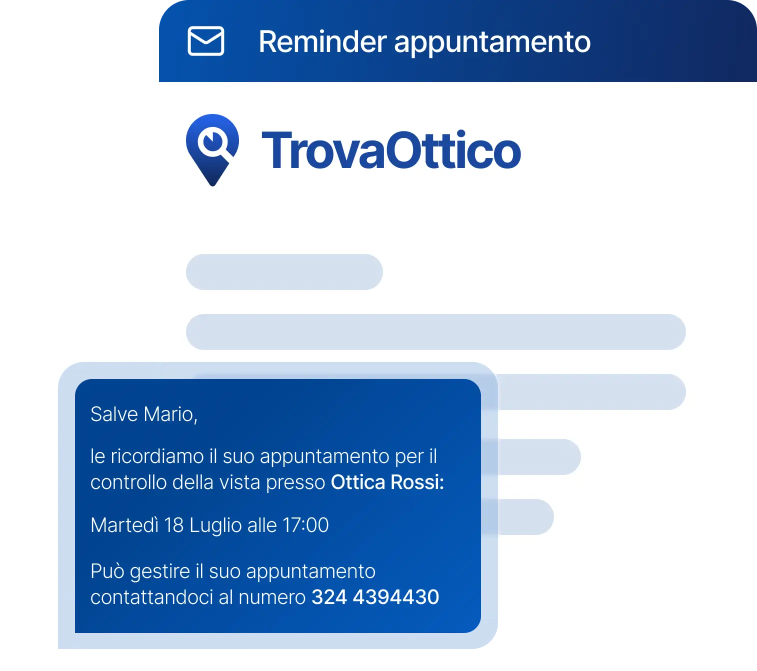 Esempio di reminder appuntamento per centro ottico